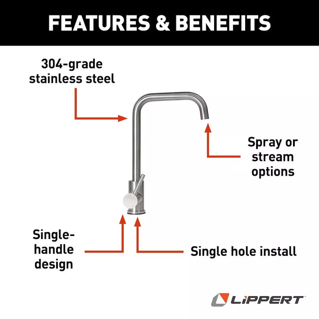 Lippert Kitchen Faucet - Silver, Square Gooseneck – 719325
