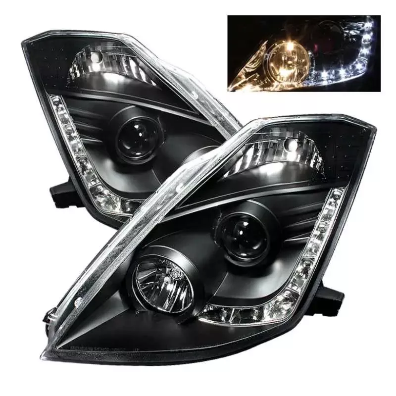 Spyder Nissan 350Z 03-05 Projector Headlights Halogen Model Only – DRL Black PRO-YD-N350Z02-DRL-BK