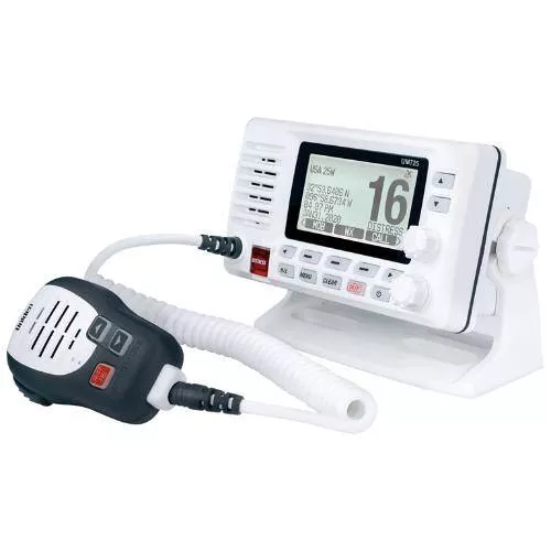Uniden VHF Fixed Mount Radio - 1/25 Watt; LCD Display; White - UM725G