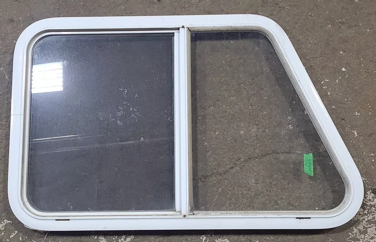 Used Slanted White Radius Opening Window : 21 1/4" H X 35 1/4" WX 1 1/4" D